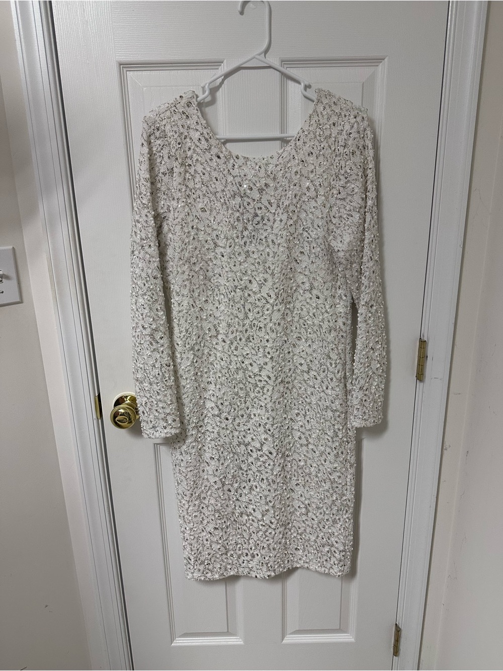 Jennifer Lopez Ivory Beaded Long Sleeve Cocktail Dress